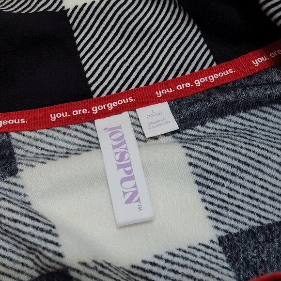 Joyspun Notch Collar Pajama Top Black & White Plaid Women's Large (12-14) NWT - Picture 3 of 9